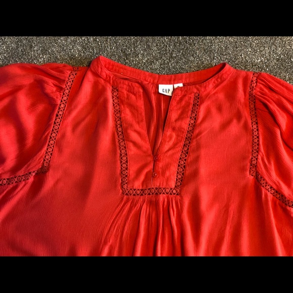 Gap Chic Top Blouse Size XS Crochet Lace Crinkle Crepe Boho Summer relaxed - Picture 10 of 13
